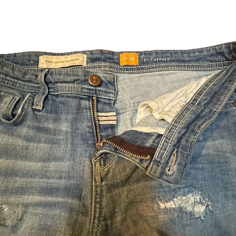 Pilcro Hyphen Anthropologie Distressed Denim Shorts Size 26 Cuffed Roll Up Jean - Picture 6 of 9